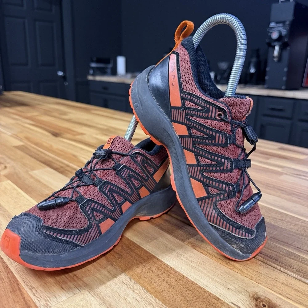Salomon XA Pro V8 Kids US Sz 2 Waterproof Running Shoes Orange Black NO INSOLES